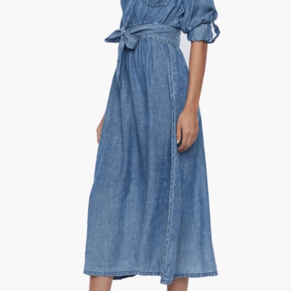 WASH LAB DENIM Women's Crossover Faux Wrap Denim Midi Dress - Picture 3 of 6